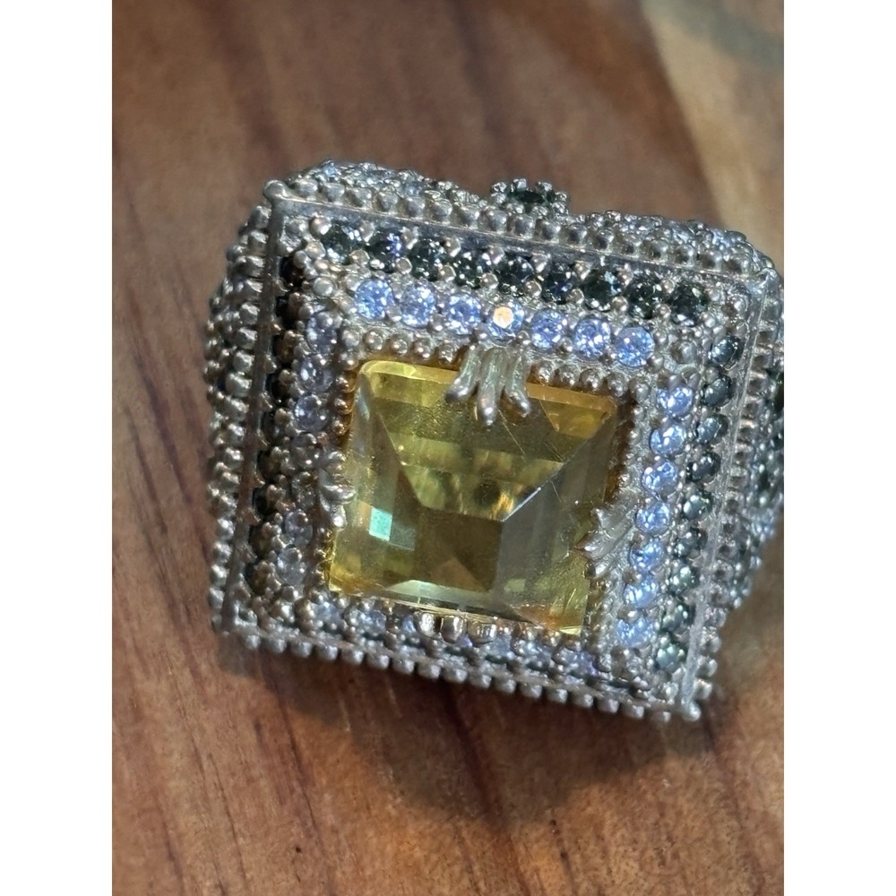 Turkish Jewelry Square Shape Citrine 925 Sterling Silver Ring Size 7.75